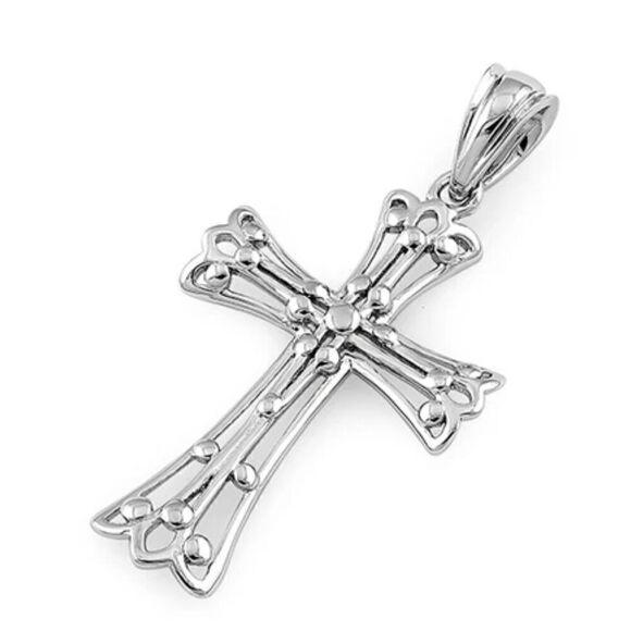 New Solid Sterling Silver Cross Necklace Pendant - Picture 1 of 3
